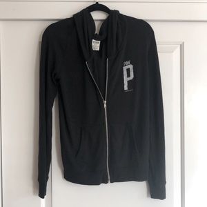 PINK  black zip up hoodie